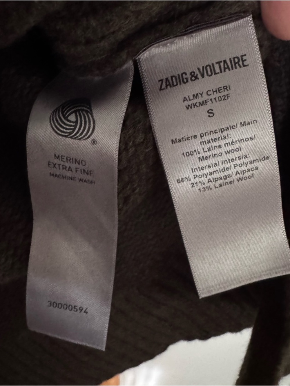 Zadig & Voltaire Almy Cheri half zip funnel neck olive green merino wool sweater - Picture 7 of 7